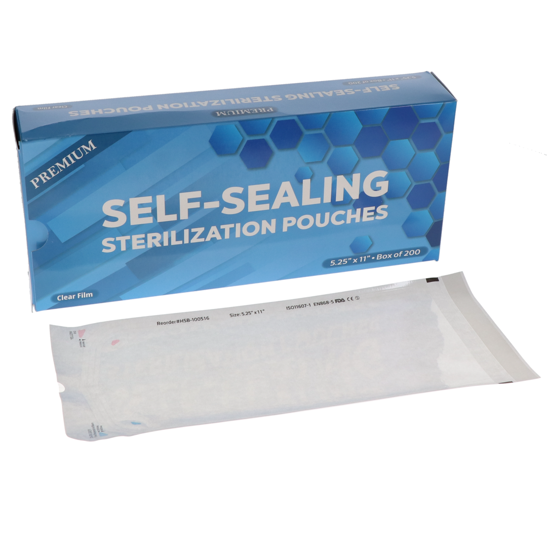 Sterilization Pouch, Class 4, Self-Sealing, Clear, 5.25" x 11", 200/Pk