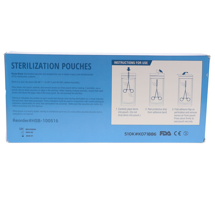Sterilization Pouch, Class 4, Self-Sealing, Clear, 5.25" x 11", 200/Pk
