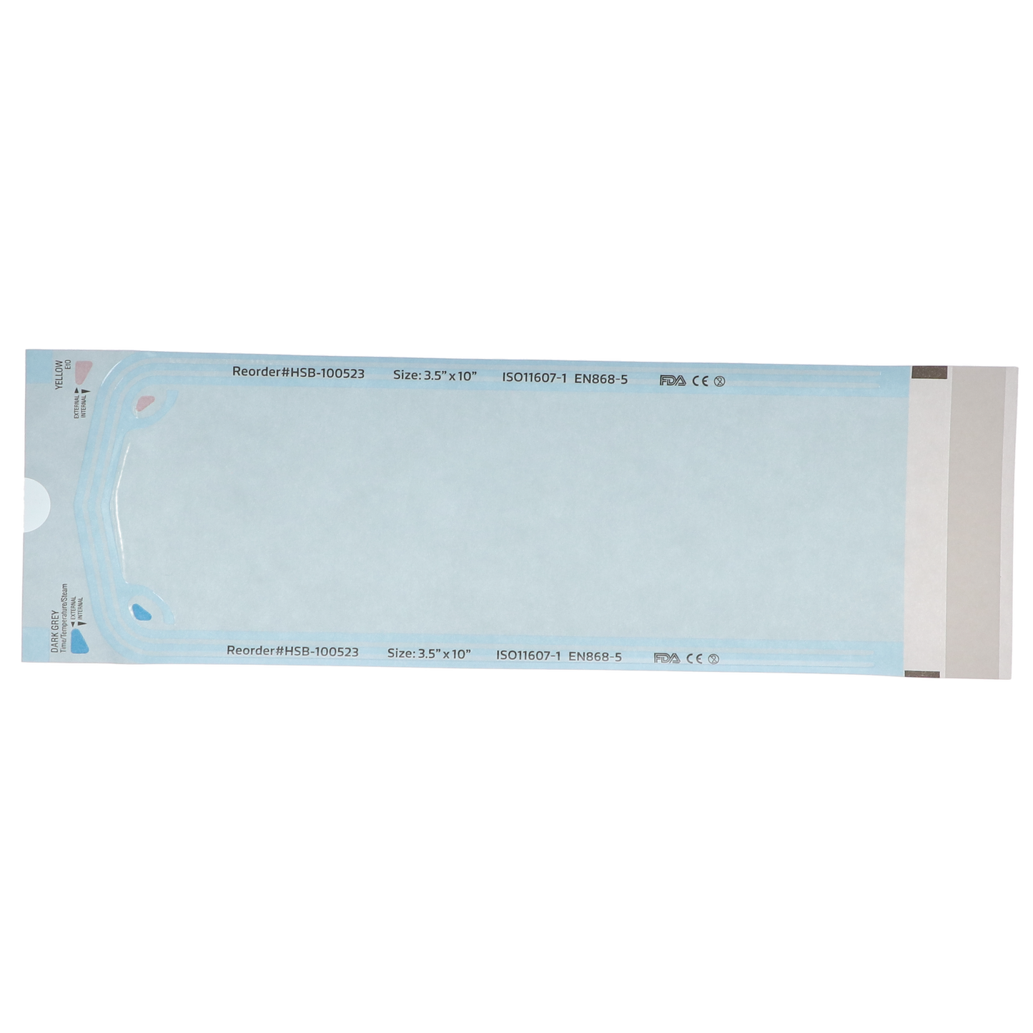 Sterilization Pouch, Class 4, Self-Sealing, Blue Film, 3.50" x 10", 200/Pk