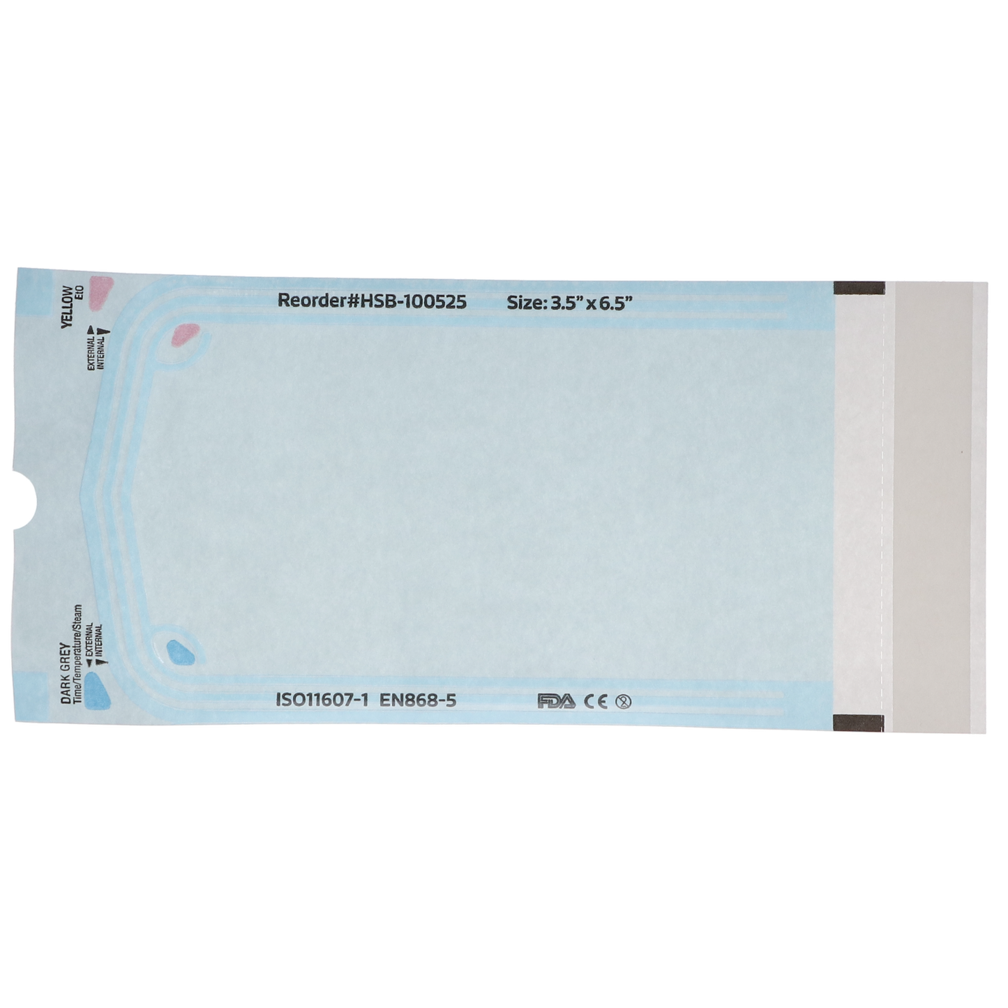 Sterilization Pouch, Class 4, Self-Sealing, Blue Film, 3.50" x 6.5", 200/Pk