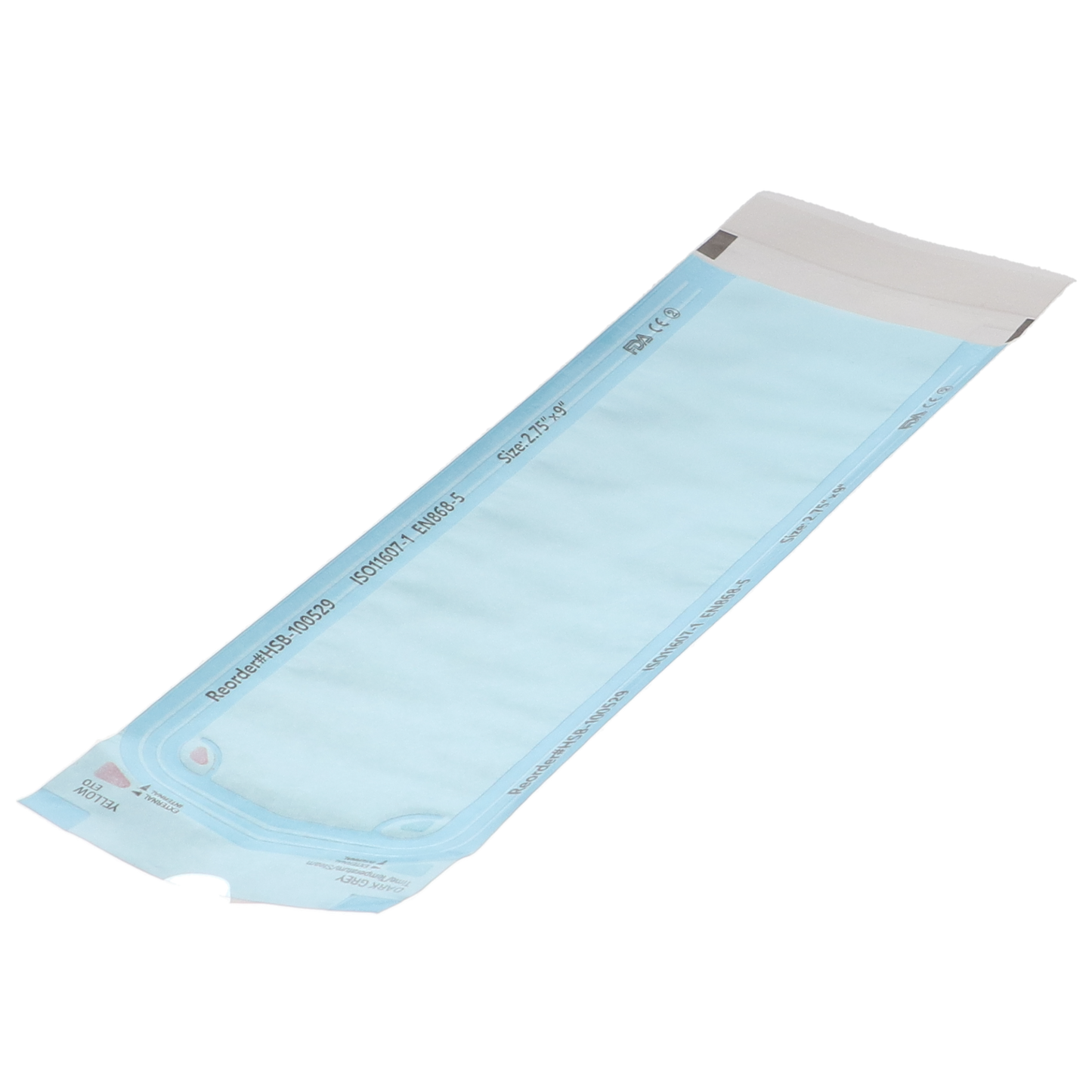 Sterilization Pouch, Class 4, Self-Sealing, Blue Film, 2.75" x 9" 200/Pack