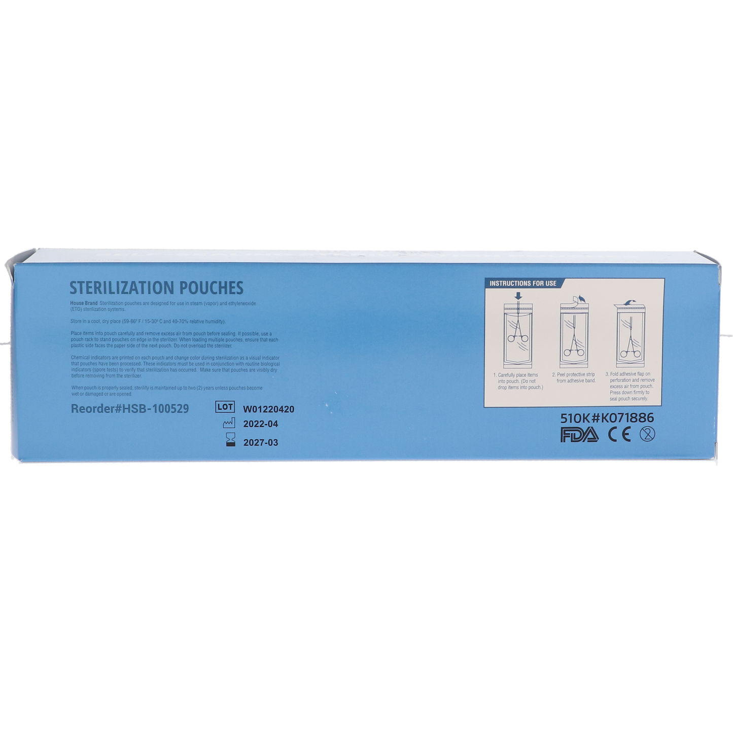 Sterilization Pouch, Class 4, Self-Sealing, Blue Film, 2.75" x 9" 200/Pack