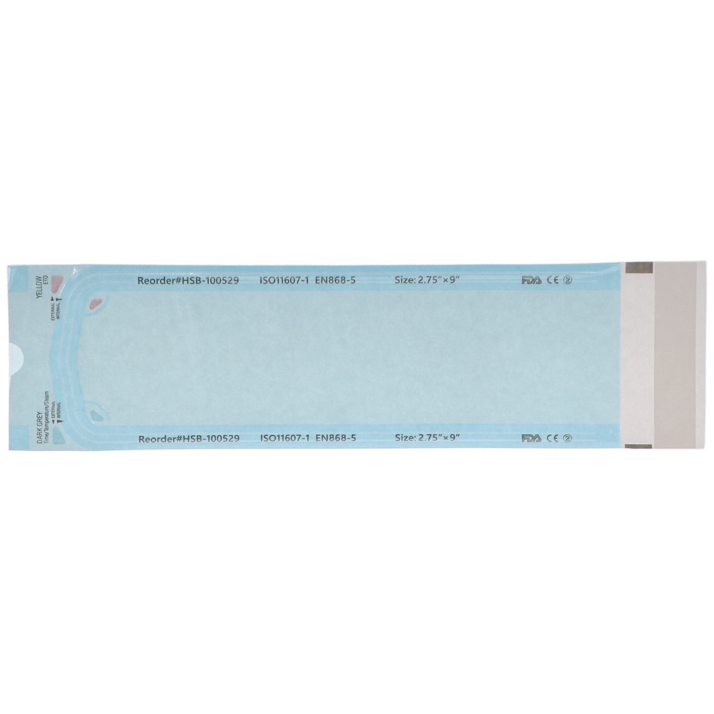 Sterilization Pouch, Class 4, Self-Sealing, Blue Film, 2.75" x 9" 200/Pack