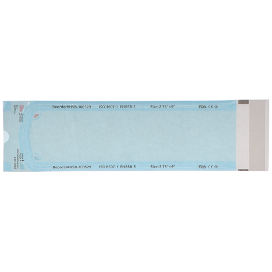 Sterilization Pouch, Class 4, Self-Sealing, Blue Film, 2.75" x 9" 200/Pack