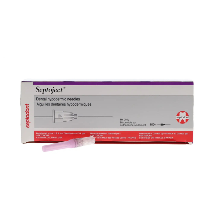 Septoject Dental Hypodermic Needles, Plastic Hub, Gauge 30, Extra Short, Purple, 100/Pk