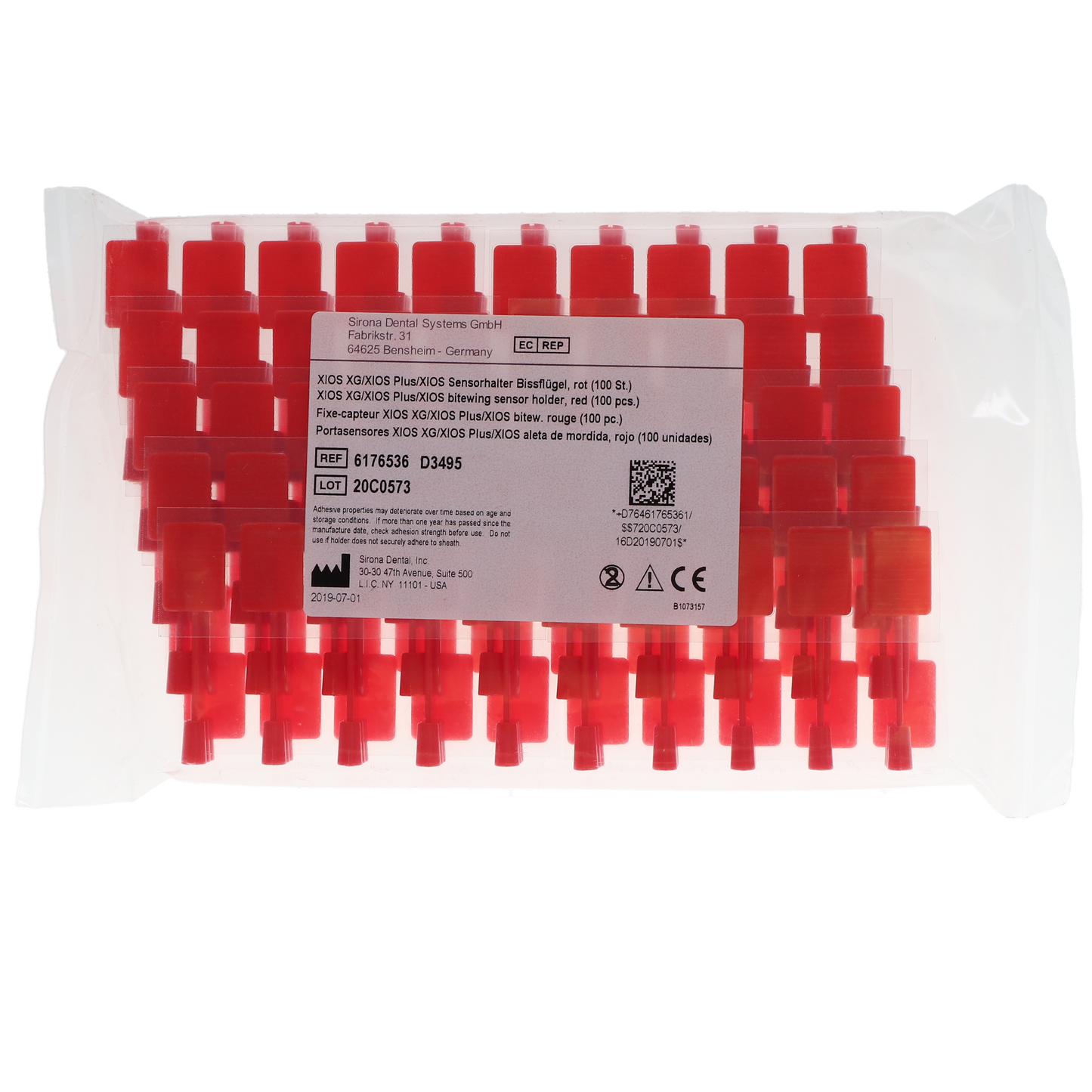 Xios XG Sensor Holder, Bitewing Bite Blocks with Adhesive, Red, 100/Pk