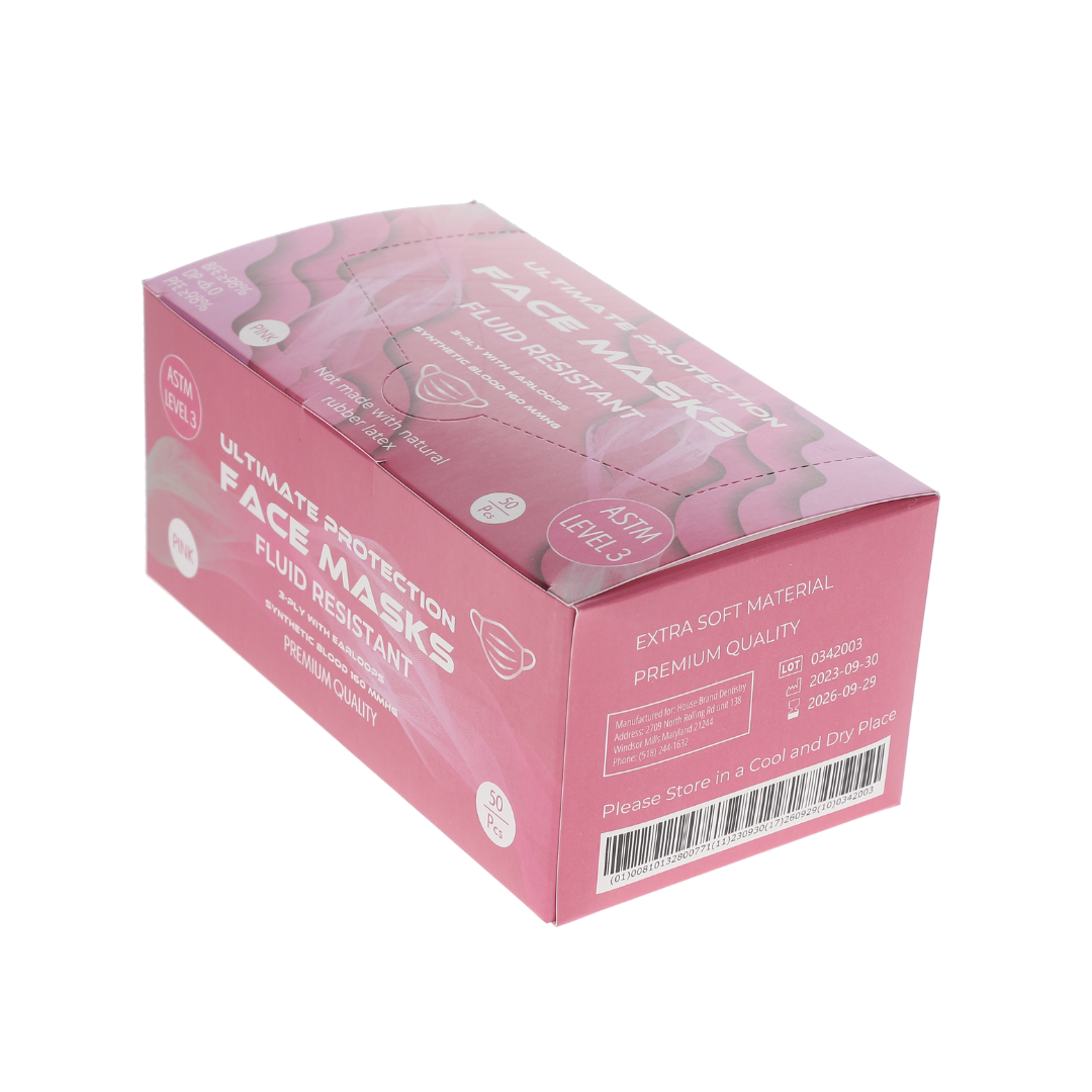 Earloop 3-PLY Masks 50/Bx ASTM Level 3 Pink
