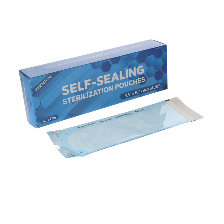 Sterilization Pouch, Class 4, Self-Sealing, Blue Film, 3.50" x 10", 200/Pk