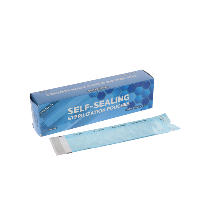 Sterilization Pouch, Class 4, Self-Sealing, Blue Film, 2.75" x 9" 200/Pack