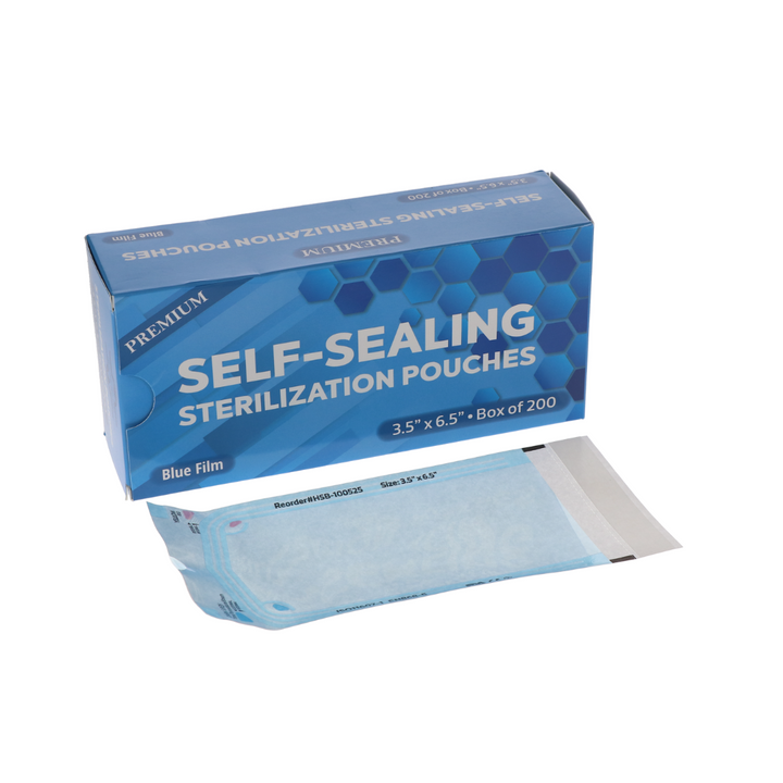 Sterilization Pouch, Class 4, Self-Sealing, Blue Film, 3.50" x 6.5", 200/Pk