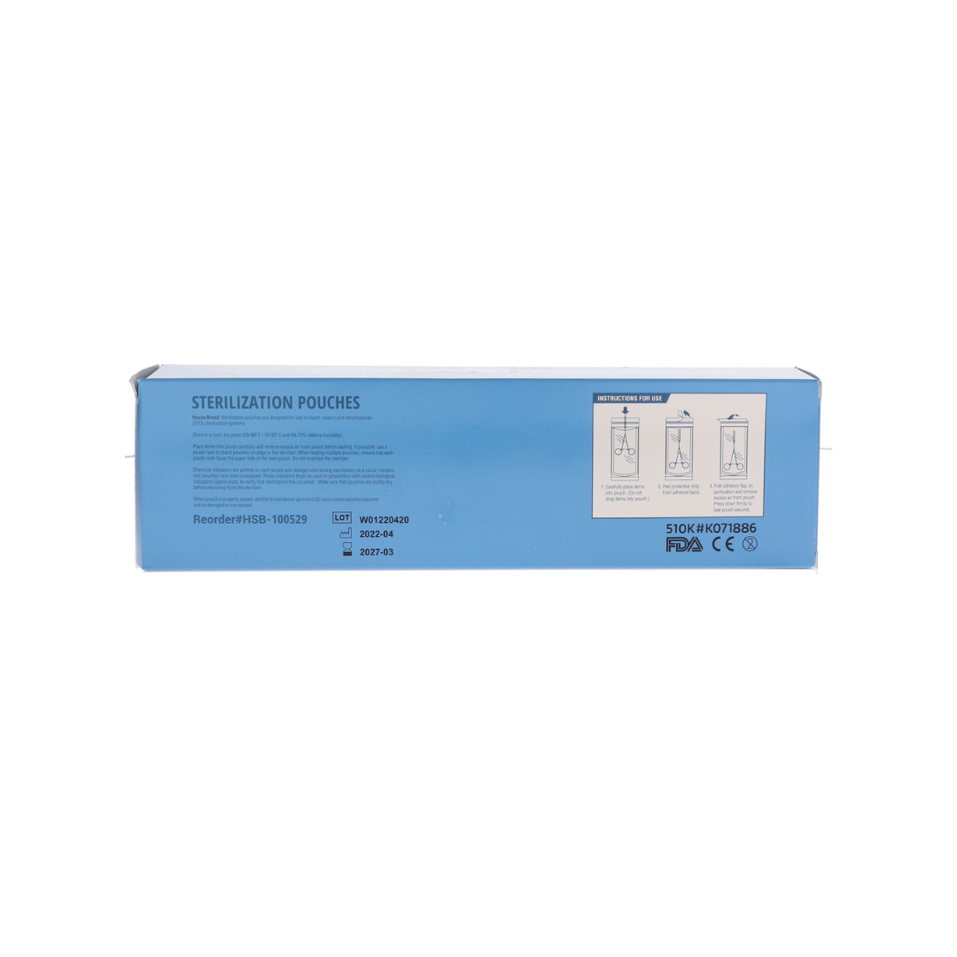 Sterilization Pouch, Class 4, Self-Sealing, Blue Film, 2.75" x 9" 200/Pack