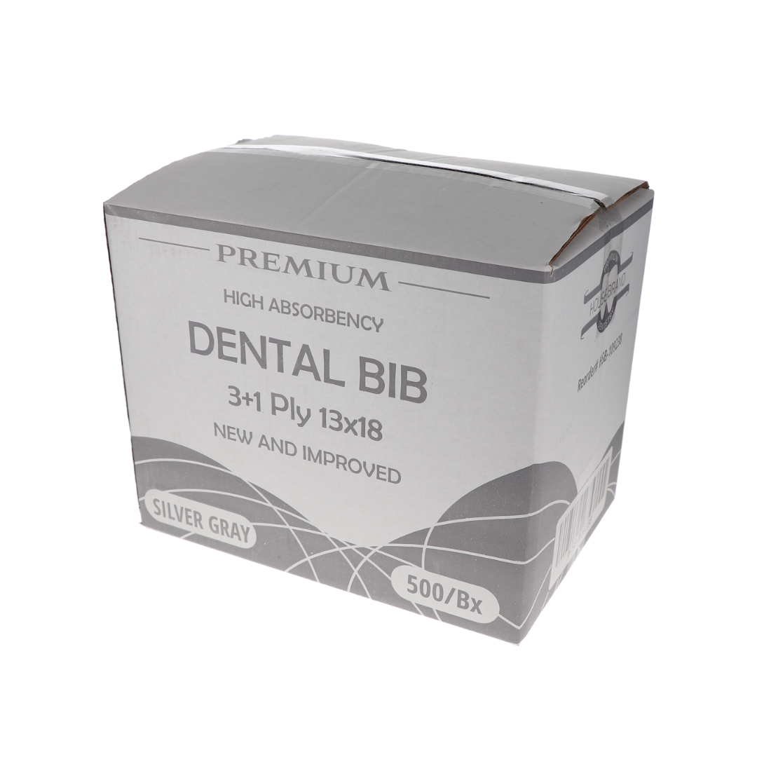 Disposable Bibs, 3+1 Ply, 13" x 18", Silver Gray, 500/Pk