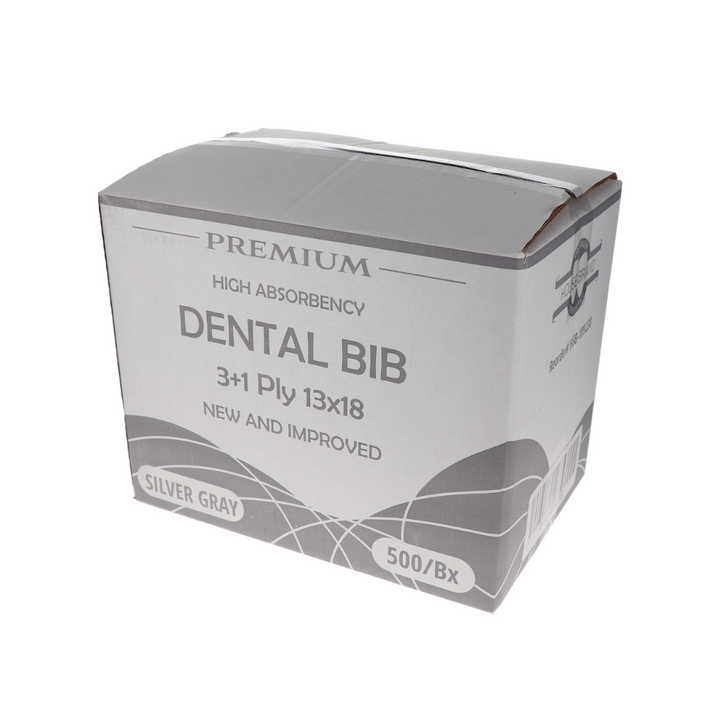 Disposable Bibs, 3+1 Ply, 13" x 18", Silver Gray, 500/Pk