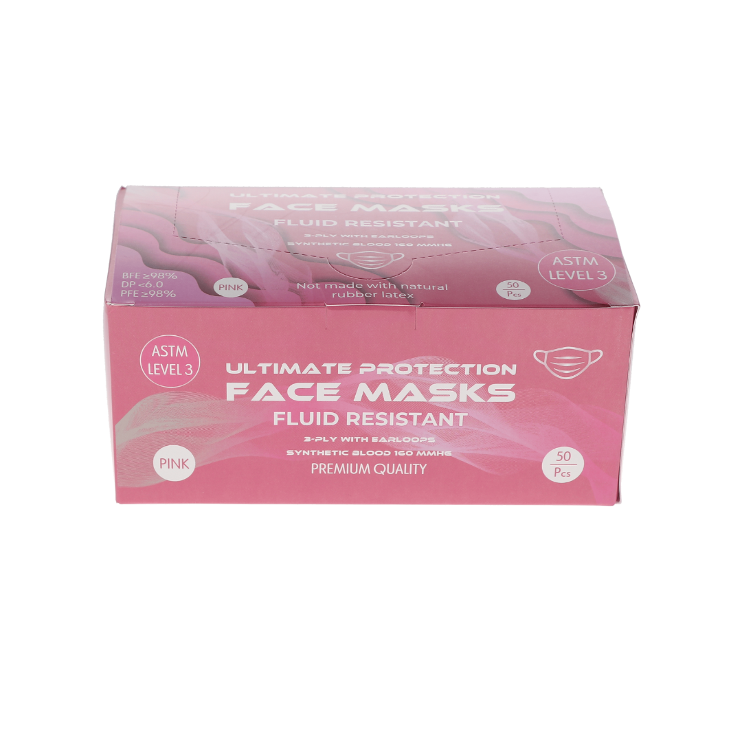 Earloop 3-PLY Masks 50/Bx ASTM Level 3 Pink