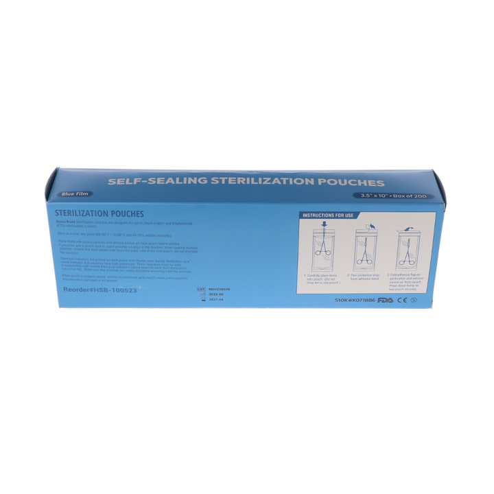 Sterilization Pouch, Class 4, Self-Sealing, Blue Film, 3.50" x 10", 200/Pk