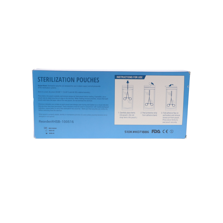 Sterilization Pouch, Class 4, Self-Sealing, Clear, 5.25" x 11", 200/Pk