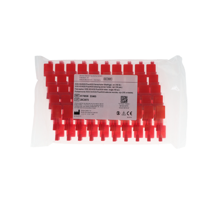 Xios XG Sensor Holder, Bitewing Bite Blocks with Adhesive, Red, 100/Pk