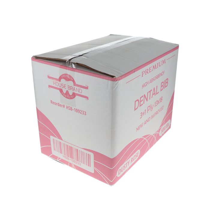 Disposable Bibs, 3+1 Ply, 13" x 18", Dusty Rose, 500/Pk