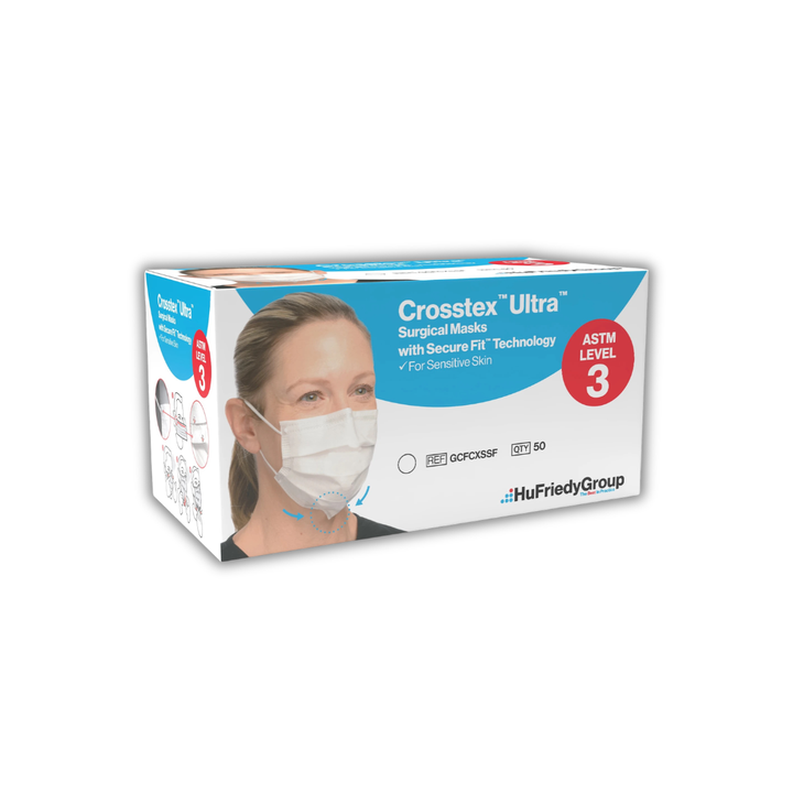 SecureFit Ultra Sensitive Earloop Masks, ASTM Level 3, White, 50/Pk
